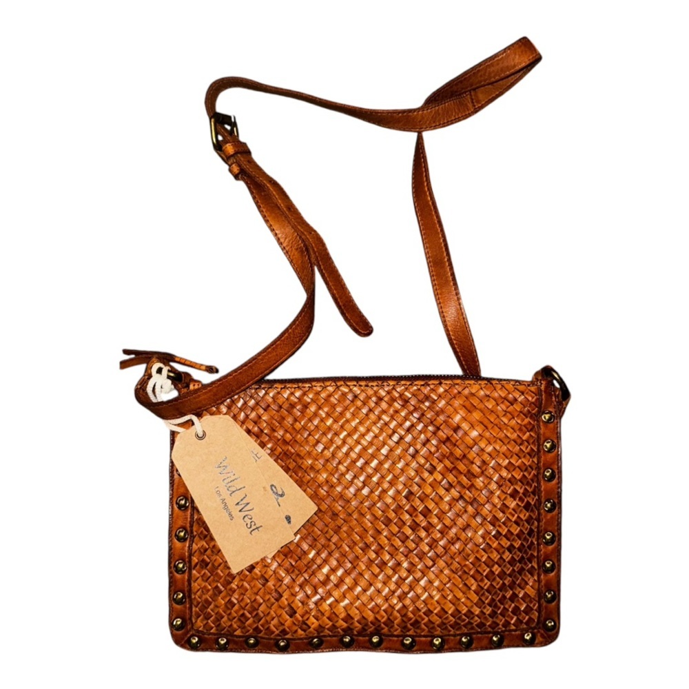 WILD WEST LOS ANGELES Made In India Cognac Miranda Woven Leather Crossbody Bag